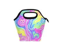 aidingzhi Borsa per il pranzo infermiera con manico curvo scatola per il pranzo isolata impermeabile piccola borsa termica per ufficio college arte viola mistero onde gatto