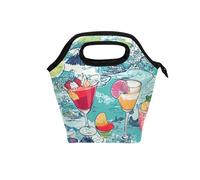 aidingzhi Borsa per il pranzo isolata con manico curvo scatola per il pranzo per bambini impermeabile morbida lato borsa termica per ufficio campeggio colorato cartone animato frutta cocktail