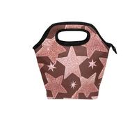 aidingzhi borsa per il pranzo nera con manico curvo ragazzi pranzo box impermeabile picnic borsa termica per spiaggia scuola falso glitter oro rosa stella bianca