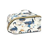 aidingzhi Borsa per il trucco con anatra selvatica ad acquerello, in denim, con divisori, portatile, grande, verticale, autoportante