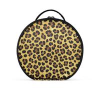 aidingzhi Borsa per il trucco dorata con stampa leopardata falso con scomparti e maniglia, borsa cosmetica da viaggio leggera per donne con divisori regolabili 11 IN
