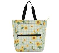 aidingzhi Borsa per libri per bambini, donne e uomini, motivo scozzese di bufalo verde, fiori di girasole, impermeabile, resistente, riutilizzabile, per biblioteca, shopping, spiaggia, arcobaleno
