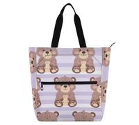 aidingzhi Borsa per libri per bambini, studenti, adulti, cartoni animati, con piccoli orsi carini, leggera, a righe viola, borsa da spiaggia con cerniera, per scuola, shopping, viaggi, arcobaleno