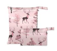 aidingzhi Borsa per vestiti bagnati a prova di disordine Confezione da 2 sacchetti bagnati per costume da bagno con manici per palestra, spiaggia (giungla di renne pesca)