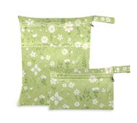 aidingzhi Borsa riutilizzabile per bagnata Confezione da 2 sacchetti bagnati per costume da bagno con manici per spiaggia, viaggi (Cartoon Wildflower fluorescente verde)