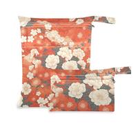 aidingzhi Borsa riutilizzabile per palestra, confezione da 2 borse per pannolini, oggetti essenziali con manici per yoga, palestra (fiori arancioni in stile giapponese)