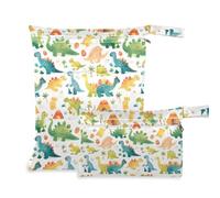 aidingzhi Borsa riutilizzabile per vestiti, confezione da 2 sacchetti bagnati per costume da bagno con manici per spiaggia, viaggi (dinosauro vulcanico colorato personalizzato con cartoni animati)