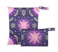 aidingzhi Borsa riutilizzabile per vestiti sporchi, confezione da 2 pezzi essenziali da viaggio per bambini con manici per pannolini per bambini, palestra (Boho Purple Mystery Moon)