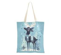 aidingzhi Borsa tote blu invernale con renna asetica riutilizzabile con tasche per la spesa e il mercato degli agricoltori 40,6 x 38,1 cm essenziale per la scuola