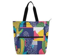 aidingzhi Borsa tote carina per bambini e adulti, stile geometrico con cactus, robusta, riutilizzabile, borsa per libri, borsa della spesa con cerniera, per scuola, shopping, viaggi, arcobaleno
