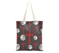 aidingzhi Borsa tote da donna in tela con croce e luna gotica rossa e nera, riutilizzabile, per palestra, lavoro, shopping, 40,6 x 38,1 cm, essenziale per la scuola