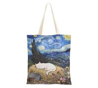 aidingzhi Borsa tote in tela con gatto blu cielo stellato grande capacità borsa di tela con tasche Natale pensionamento shopping spiaggia lavoro 40,6 x 38,1 cm scuola essenziale