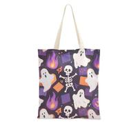 aidingzhi Borsa tote in tela con scheletro di Halloween viola riutilizzabile con tasche per la spesa e il mercato degli agricoltori 40,6 x 38,1 cm essenziale per la scuola