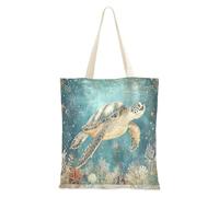 aidingzhi Borsa tote in tela retrò con tartaruga marina oceano, misura media, riutilizzabile, da donna, per lavoro, progetti fai da te, shopping, 40,6 x 38,1 cm, essenziale per la scuola