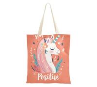 aidingzhi Borsa tote in tela riutilizzabile da donna con unicorni arancione Stay Positive per lavoro, progetti fai da te, shopping, 40,6 x 38,1 cm, essenziale per la scuola