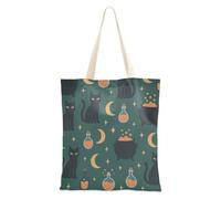 aidingzhi Borsa tote in tela robusta con motivo di gatti neri e luna, verde, media, per donne, per lavoro, progetti fai da te, shopping, 40,6 x 38,1 cm, essenziale per la scuola