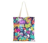aidingzhi Borsa tote in tela stile graffiti con cartoni animati robusta con tasche per lavoro, progetti fai da te, shopping, 40,6 x 38,1 cm, essenziale per la scuola