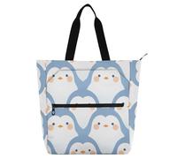 aidingzhi Borsa tote per bambini con pianoforte, per ragazzi, ragazze e adulti, delicata pinguino dei cartoni animati, colore azzurro, robusta, riutilizzabile, borsa per libri con cerniera, per scuola