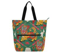 aidingzhi Borsa tote per bambini, per bambini, donne, uomini, culturale cinese, dragone fortunato, impermeabile, borsa da spiaggia con tasche con cerniera, per scuola, lavoro, viaggi, arcobaleno