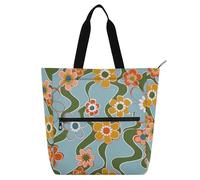 aidingzhi Borsa tote per bambini, per ragazzi, ragazze, adulti, con fiori colorati blu e linee ondulate, robusta borsa da spiaggia per scuola, shopping, viaggi, arcobaleno