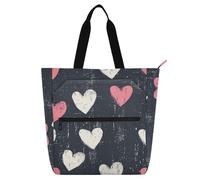 aidingzhi Borsa tote per bambini, studenti, adulti, pesca, cuori bianchi, grande borsa per la spesa riutilizzabile, con cerniera, per scuola, shopping, spiaggia, arcobaleno