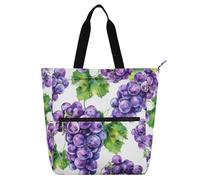 aidingzhi Borsa tote per libri, per bambini, donne, uomini, un sacco di uva viola su sfondo bianco, impermeabile, borsa per la spesa con manici con cerniera, per scuola e tempo di gioco, arcobaleno