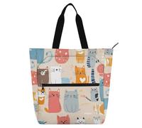 aidingzhi Borsa tote per libri per ragazzi ragazze donne stile boho gatti colorati safari leggera biblioteca borsa a tracolla con cerniera per scuola, lavoro, viaggi, arcobaleno