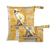 aidingzhi Borse con cerniera per bambino, confezione da 2 borse bagnate per costume da bagno con manici per spiaggia, spiaggia (Silder Gold Monkey Boho Style)