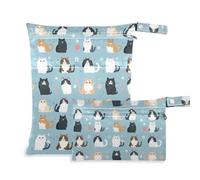 aidingzhi Borse con cerniera per stoffa Confezione da 2 elementi essenziali da viaggio per bambini con manici per spiaggia, yoga (cartone animato carino norvegese personalizzato gatto gatto neutro)