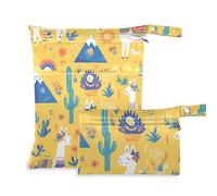 aidingzhi Borse da bagno con cerniera, confezione da 2 pezzi essenziali da viaggio per bambini con manici per asilo nido, viaggi (giallo carino cartone animato alpaca)