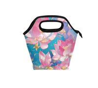 aidingzhi Borse per il pranzo da donna per il lavoro con manico curvo borsa termica per il pranzo a tenuta stagna morbida lato borsa termica per picnic college fiore oro rosa