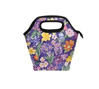 aidingzhi borse per il pranzo riutilizzabili con manico curvo scatola rigida per il pranzo per gli uomini Borsa termica riutilizzabile picnic per ufficio scuola fiori viola Vivid