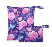 aidingzhi Borse riutilizzabili per spiaggia Confezione da 2 elementi essenziali da viaggio per volare con manici per piscina, yoga (Purple Peach Elegant Blooms)