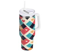 aidingzhi Buffalo - Borraccia termica in acciaio inox con motivo a cuori scozzesi, con cannuccia, resistente alle perdite, per bambini, bocca larga, tazza sottovuoto, idea regalo per donne, uomini