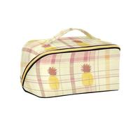 aidingzhi Buffalo Plaid Check Giallo Oro Rosa Ananas Cosmetici Borsa con Divisori Cerniera Grande Make Up Bag Accessori Da Viaggio