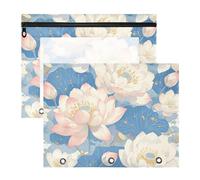 aidingzhi Buste per raccoglitori con cerniera, perforatrice a 3 fori, per lettere di carta A4, confezione da 2 pezzi, motivo floreale, colore bianco estivo