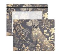 aidingzhi Buste per raccoglitori con cerniere lisce, perforatore a 3 fori, per lettere di carta A4, confezione da 2 per insegnanti, casa, cane, grigio, foglie dorate