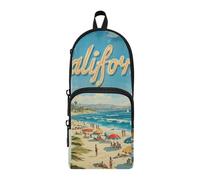 aidingzhi California Summer Beach Scene Nylon 3 Scomparti Matite Borse Studio & Multifunzionale Art Pencil Case Borsa Cancelleria per Scuola Superiore