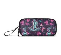 aidingzhi Cani che fanno yoga borse di nylon nero per ragazzi astuccio di grande capacità con cerniera scuola cancelleria per ufficio ragazze