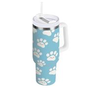 aidingzhi Carino cartone animato bianco Paw Prints 1,18 once in acciaio inox 1,18 oz bicchiere con coperchio e cannuccia bottiglia d'acqua con manico bocca larga vuoto To Go tazza da caffè per acqua