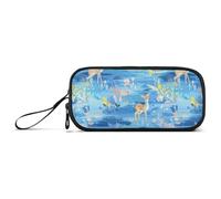 aidingzhi Carino Cervo Blu Cielo Fiori Nylon Matita Sacchetto Con Cerniera Grande Capacità Astuccio Per Bambini Scuola Cancelleria per la Scuola Superiore Preppy