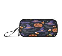 aidingzhi Cartone animato Halloween Cappelli Magici Jack-o'-Lanterne e pipistrelli Borse di Nylon Astuccio Grande Capacità Astuccio con Scomparti Borsa di Cancelleria per Scuola Preppy Teen Boys