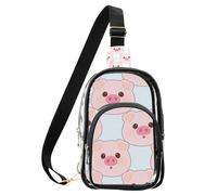 aidingzhi Chiaro Mahjong Piastrelle piccole borse per le donne, borse multiuso impermeabili in PVC per le donne borsa trasparente, Carino Cartone Animato Rosa Maiale, Medium