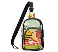 aidingzhi Clear Honeycomb sfondo con api e margherite borse a tracolla fanny pack, PVC impermeabile moda borsa a tracolla borsa trasparente, Picnic con api carine, Medium