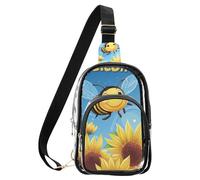 aidingzhi Clear Honeycomb sfondo con api e margherite borse a tracolla fanny pack, PVC impermeabile moda borsa a tracolla borsa trasparente, Ape gialla felice, Medium