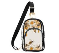 aidingzhi Clear Honeycomb sfondo con api e margherite borse a tracolla fanny pack, PVC impermeabile moda borsa a tracolla borsa trasparente, Sfondo a nido d'ape con api e margherite, Medium