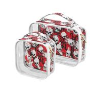 aidingzhi Confezione da 2 borse da toilette trasparenti piccole approvate TSA borsa per il trucco trasparente organizer da viaggio essenziale teschio rosso terribile, Teschio rosso terribile
