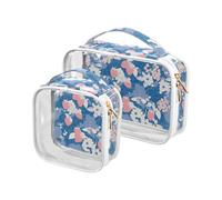 aidingzhi Confezione da 2 borse da viaggio trasparenti da uomo approvate TSA borsa portatile per il trucco piccola Airport Airline Compliant Blue and Red Strawberry Flowers, Fiori di fragola blu e