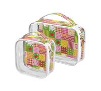 aidingzhi Confezione da 2 borse da viaggio trasparenti da uomo approvate TSA piccola borsa cosmetica trasparente conforme alla compagnia aerea carina scozzese colorata, carino cartone animato plaid