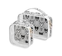 aidingzhi Confezione da 2 piccoli sacchetti da toilette trasparenti approvati TSA borsa da viaggio per cosmetici da barba essenziali grigio nero cuori, cuori grigi neri